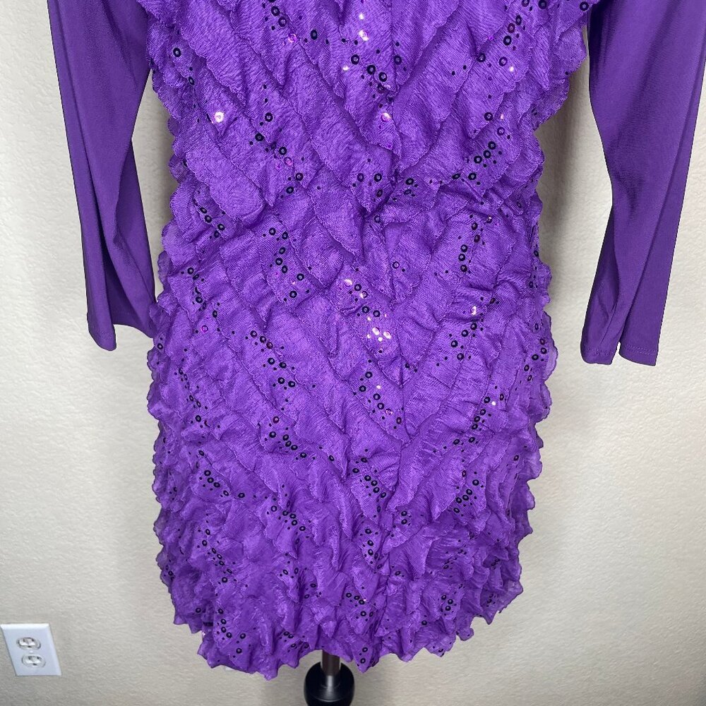 Antthony Originals Whimsigoth Purple Ruffle Mini Dress Sequin Sparkle Medium - Picture 5 of 12